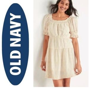 OLD NAVY Embroidered Cream Mini Dress Square Neckline New With Tags Size Small/T